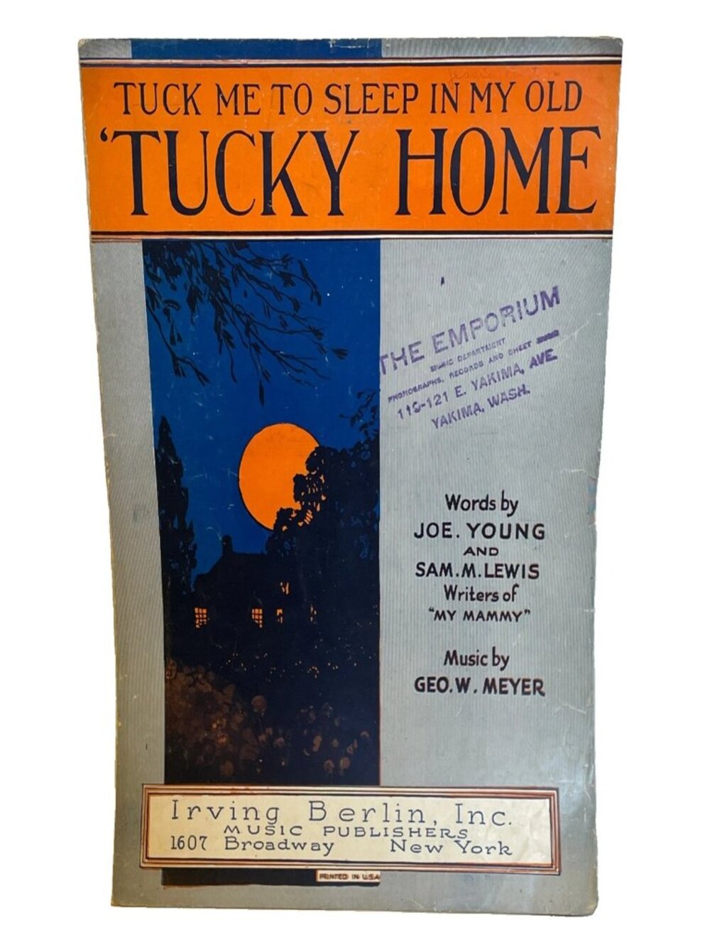 Tuck Me To Sleep In My Old 'Tucky Home Sheet Music 1921 Vintage Irving Berlin